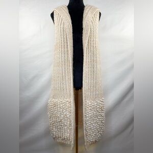 Cocogio Wool & Mohair Blend Chunky Knit Sleeveless Open Front Long Cardigan